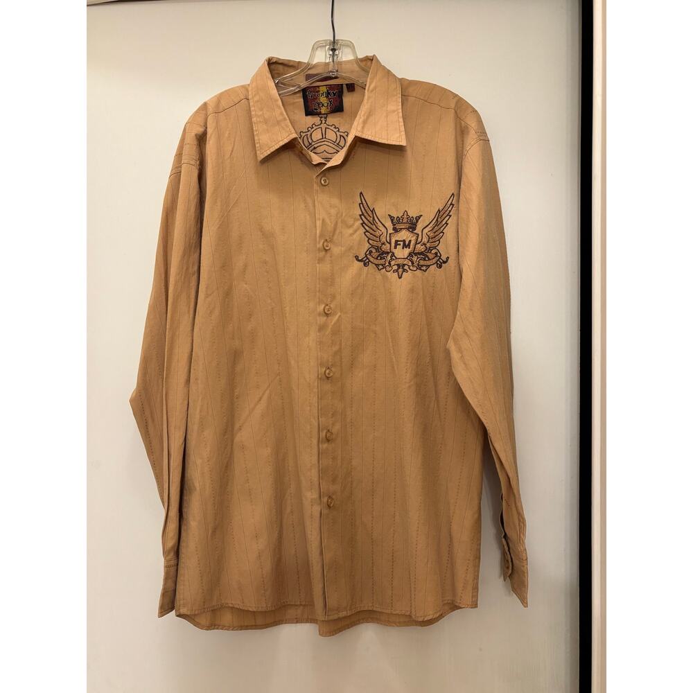 Franky Max golden Brown embroidered western streetwear mens dress shirt sz XL